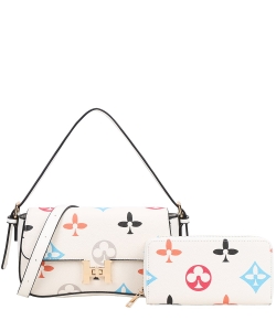 2in1 Print Fashion Satchel With Wallet Set SY-9107W WHITE